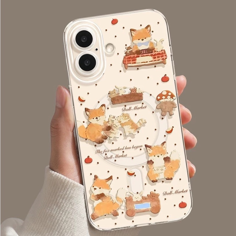 Magnetic Cute Fox Pattern Clear iPhone 17 ProMax case